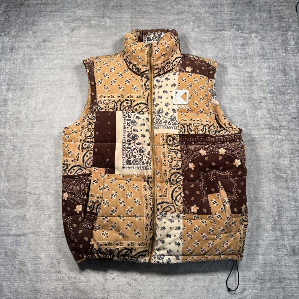 Karl Kani Vest Mens Medium Brown Patchwork Paisley Corduroy Streetwear Y2K 2Pac